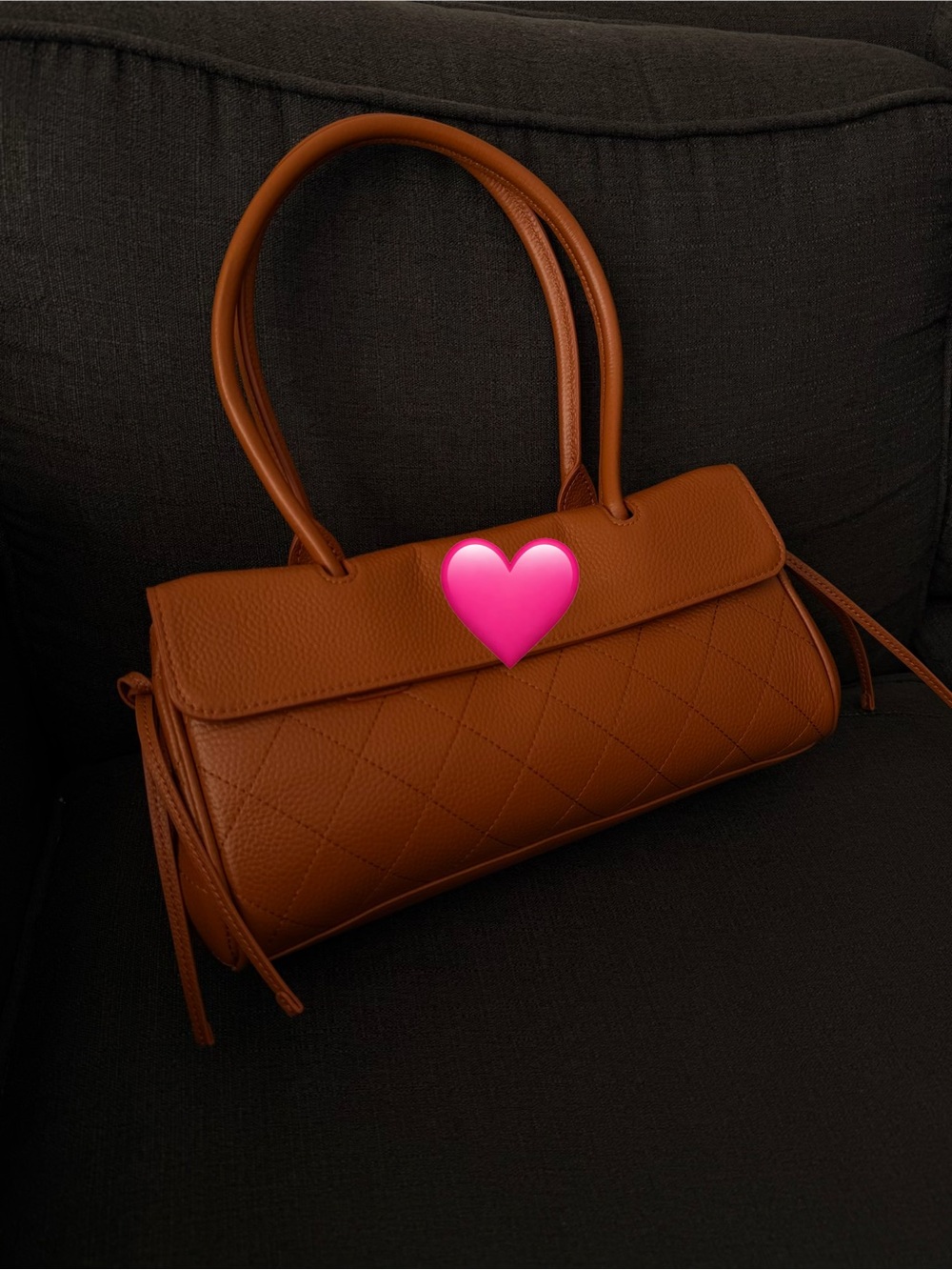 Women’s Quilted Leather Barrel Shoulder Bag in Cognac Brown